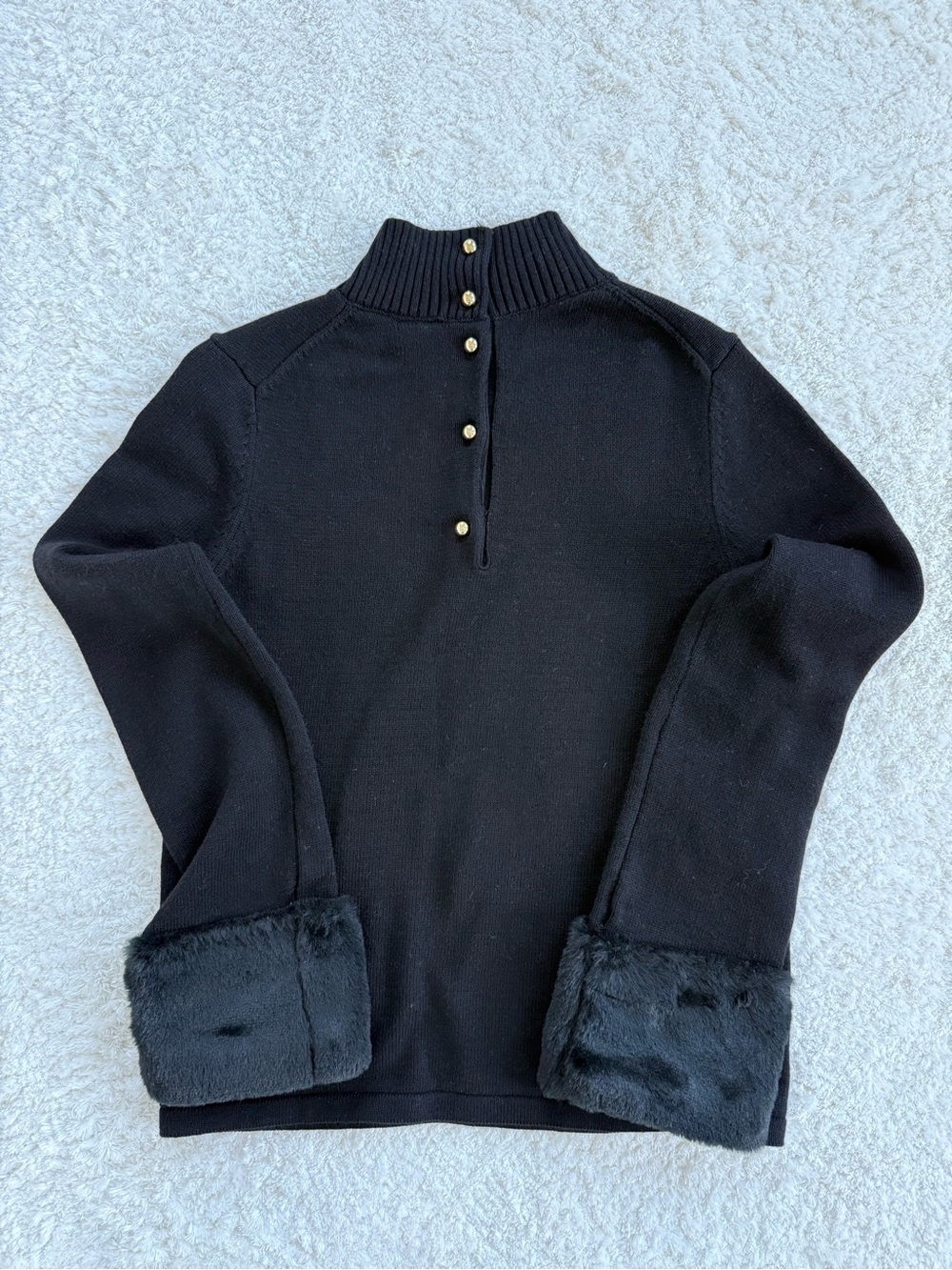 Janie and Jack Black Ribbed Mock Neck Sweater with Faux Fur Cuffs - Picture 8 of 8